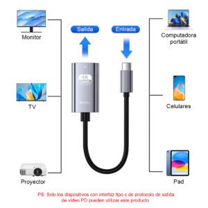 Type-C a HDMI(mujer), 4k 60Hz/2K 120Hz