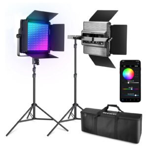 NEEWER Paquete de 2 luces de video LED RGB1200 con control APP/2.4G, 60W, 360° RGB