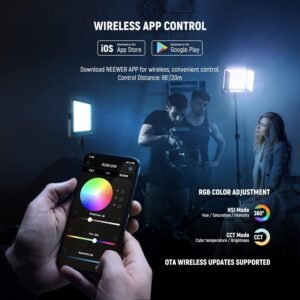 NEEWER Paquete de 2 luces de video LED RGB1200 con control APP/2.4G, 60W, 360° RGB