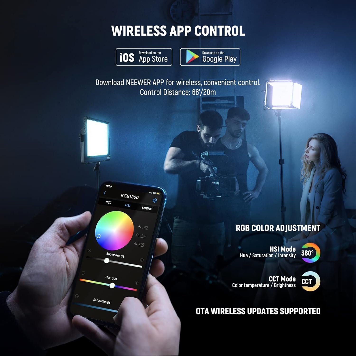 NEEWER Paquete de 2 luces de video LED RGB1200 con control APP/2.4G, 60W, 360° RGB - Image 5