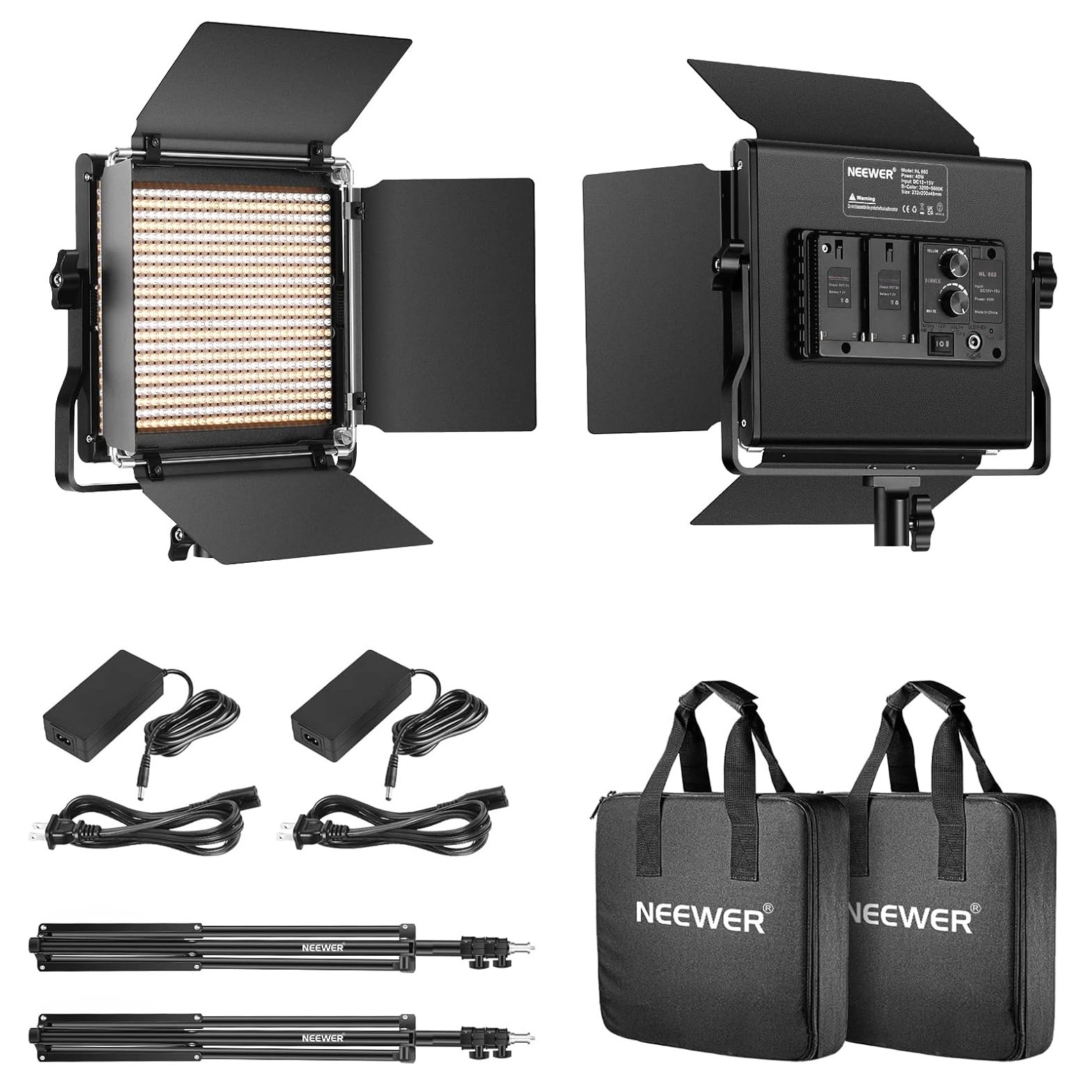 Luz led regulable Neewer – 2 piezas Bi-Color 660 Luz Regulable LED Luz y soporte Kit, 40w - Image 8