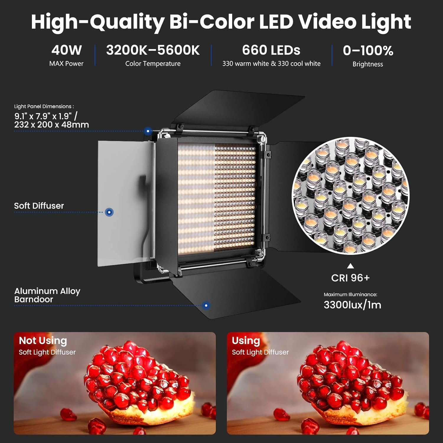 Luz led regulable Neewer – 2 piezas Bi-Color 660 Luz Regulable LED Luz y soporte Kit, 40w - Image 3