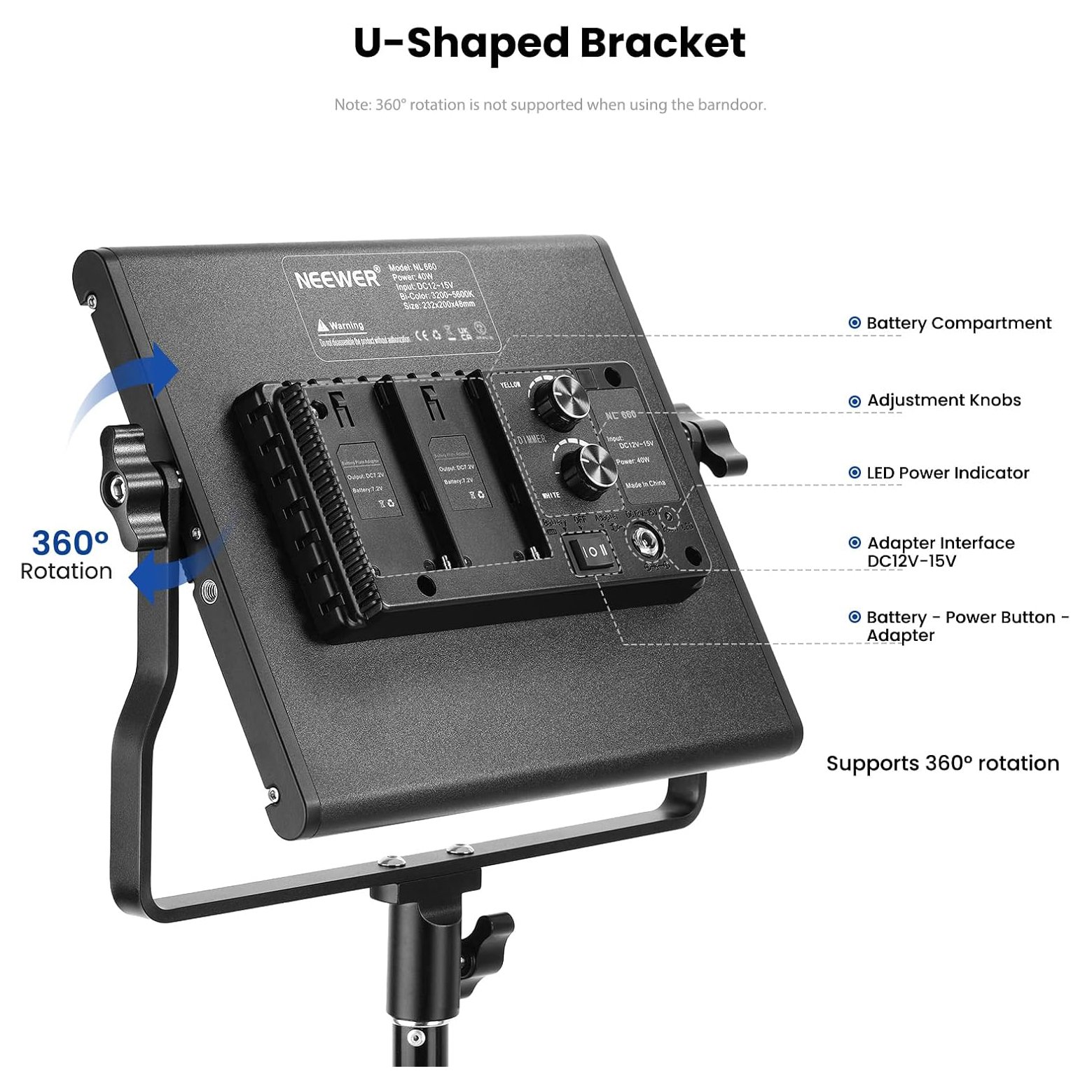 Luz led regulable Neewer – 2 piezas Bi-Color 660 Luz Regulable LED Luz y soporte Kit, 40w - Image 2