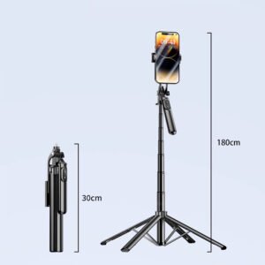 Trípode para teléfono selfie stick con control remoto, 1.8m, portátil, 5 en 1, para selfie