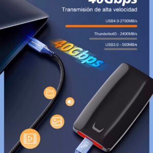 Type-C a Type-C, USB 4, 240Gb, Carga rápida de 240W, 8K60Hz, 1.2m