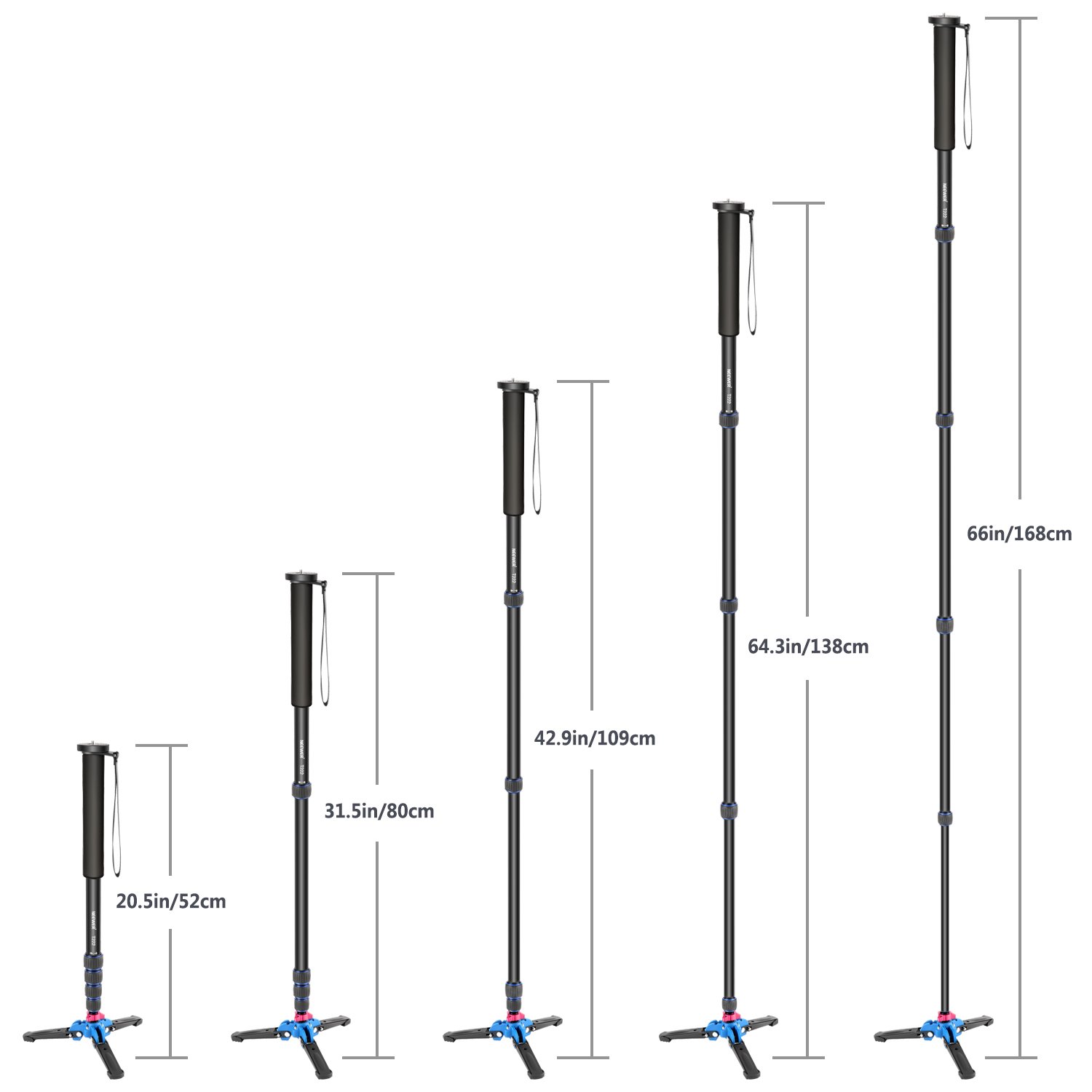 Neewer Monopod de cámara extensible con base desmontable y plegable: aleación de aluminio, altura 20.5-66.1 in, carga máxima de 11.0 lbs - Image 5