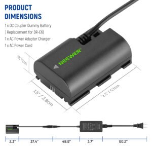 NEEWER LP-E6 Adaptador de corriente alterna de batería, fuente de alimentación de repuesto con kit de cargador de acoplador de CC de 8V 3A compatible