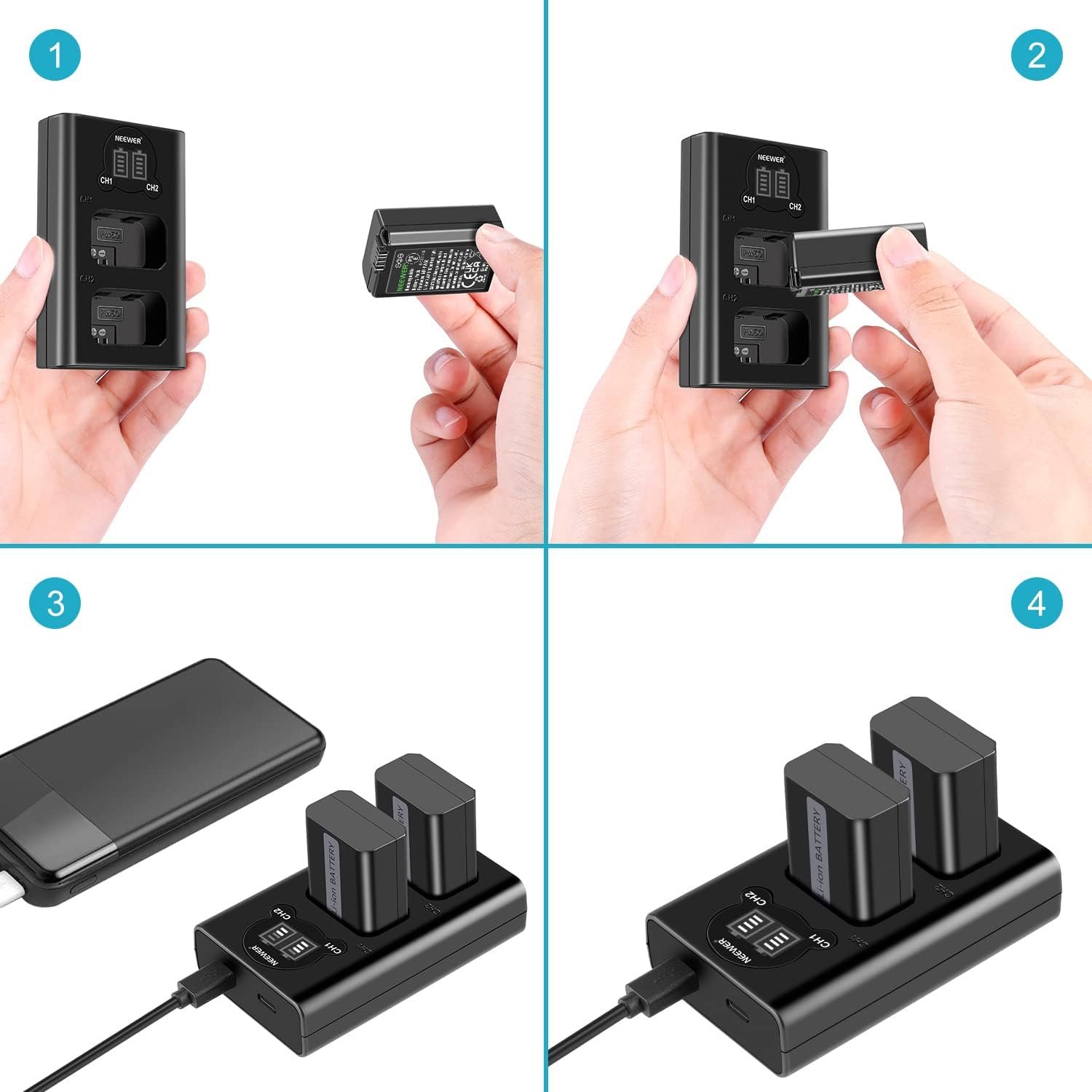 Neewer EN-EL15 Juego de cargador de batería compatible con baterías Nikon Z5, Z6, Z6 II, Z7II, D780, D850, D7500...(paquete de 2 unidades) - Image 6