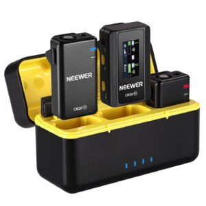 Neewer CM28 Sistema de micrófono inalámbrico Lavalier con estuche de carga Cancelación de ruido 4 GB Almacenamiento 9 horas Grabación