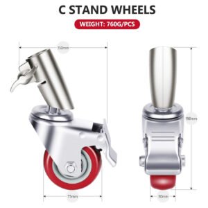 Neewer Juego de 3 ruedas giratorias profesionales con 2.953 in/75mm de diámetro, compatible con soporte C