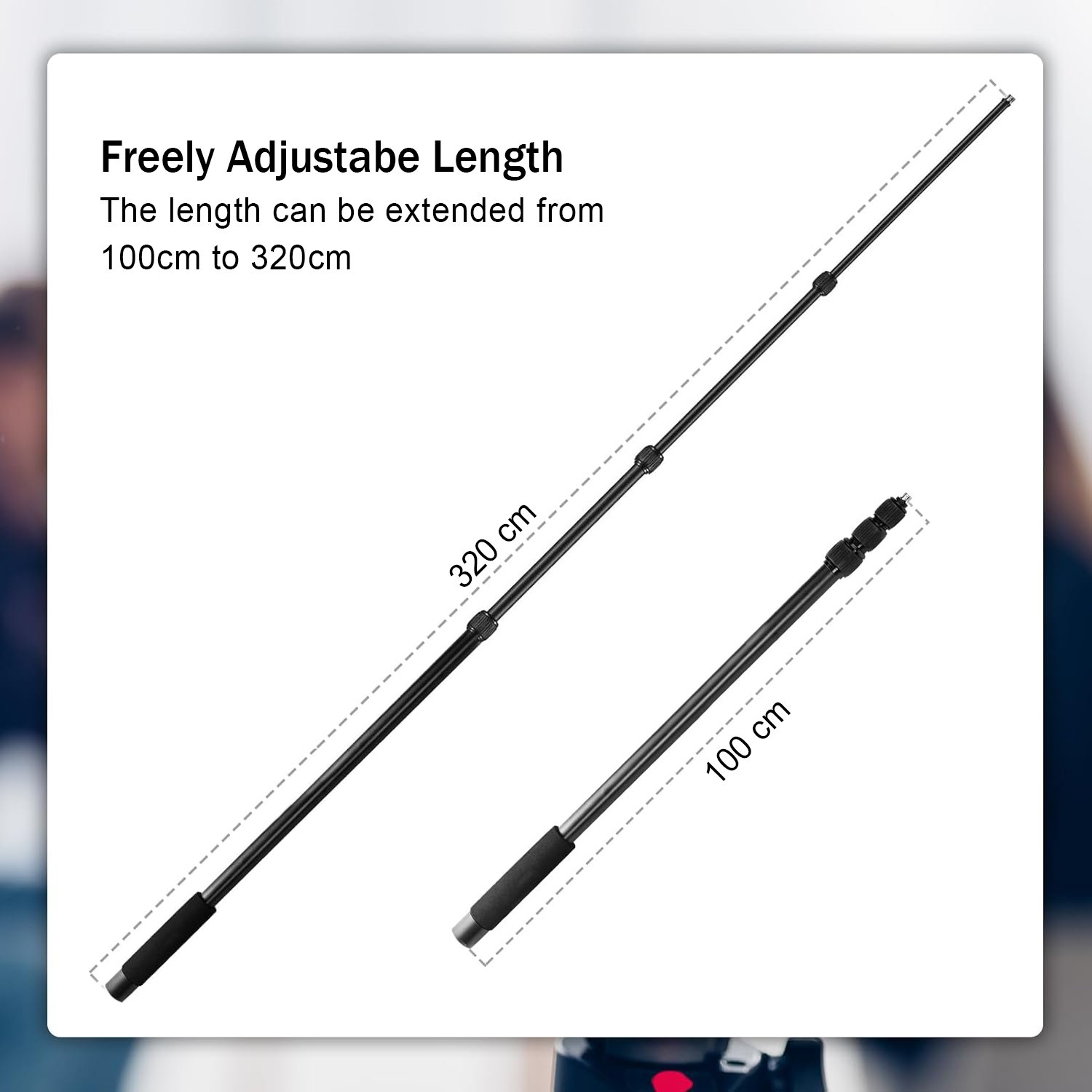 Portable Handheld Boom Pole, 4 Section Stretchable Handheld Aluminum Alloy Microphone Boom Arm (100-320cm) - Image 2