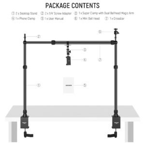 NEEWER NK002 - Soporte para cámara con 2 cabezas esféricas, Super abrazadera/soporte para teléfono móvil/soporte de escritorio para cámara