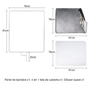 Bandera reflectora de luz de 76 x 91 cm con marco, cubierta 5 en 1