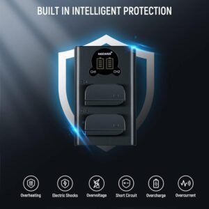 NEEWER DMW-BLK22 - Juego de batería y cargador de repuesto, 2 baterías de 2400 mAh y cargador USB de doble canal tipo C