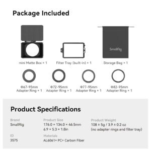 SmallRig Mini Matte Box Lite, DSLR Matte Box con bandera superior de fibra de carbono