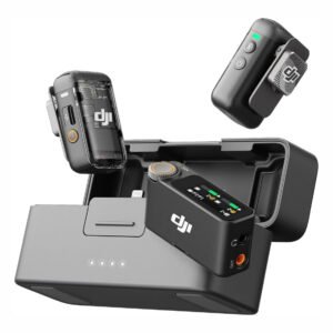 DJI Mic 2 (2 TX + 1 RX + estuche de carga), micrófono de solapa inalámbrico, cancelación inteligente de ruido, rango de 820 pies