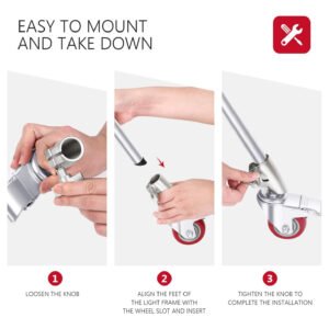 Neewer Juego de 3 ruedas giratorias profesionales con 2.953 in/75mm de diámetro, compatible con soporte C