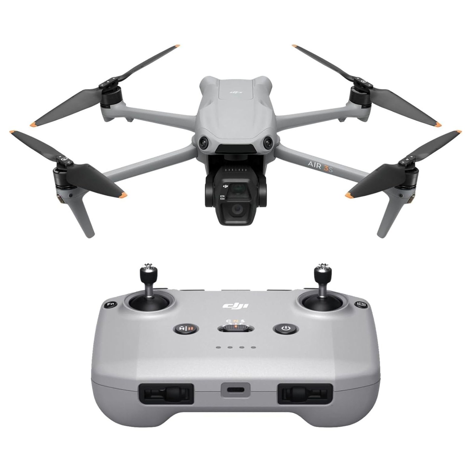 DJI Air 3S (RC-N3), dron con cámara 4K, video HDR 4K/60fps, tiempo de vuelo máximo de 45 minutos