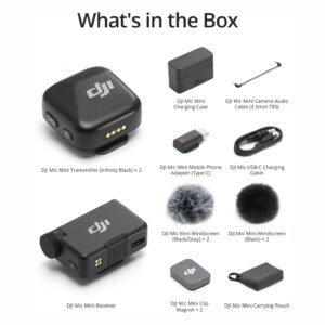 DJI Mic Mini (2 TX + 1 RX + estuche de carga), micrófono inalámbrico para iPhone/cámara/Android, uso de 48 horas, cancelación de ruido