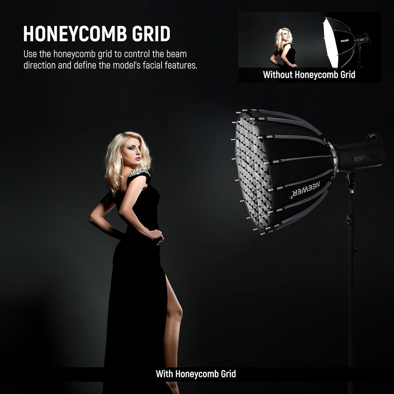 NEEWER NS90P 35.4"/90cm Parabolic Softbox Bowens Mount, liberación rápida con difusores/rejilla/bolsa - Image 5