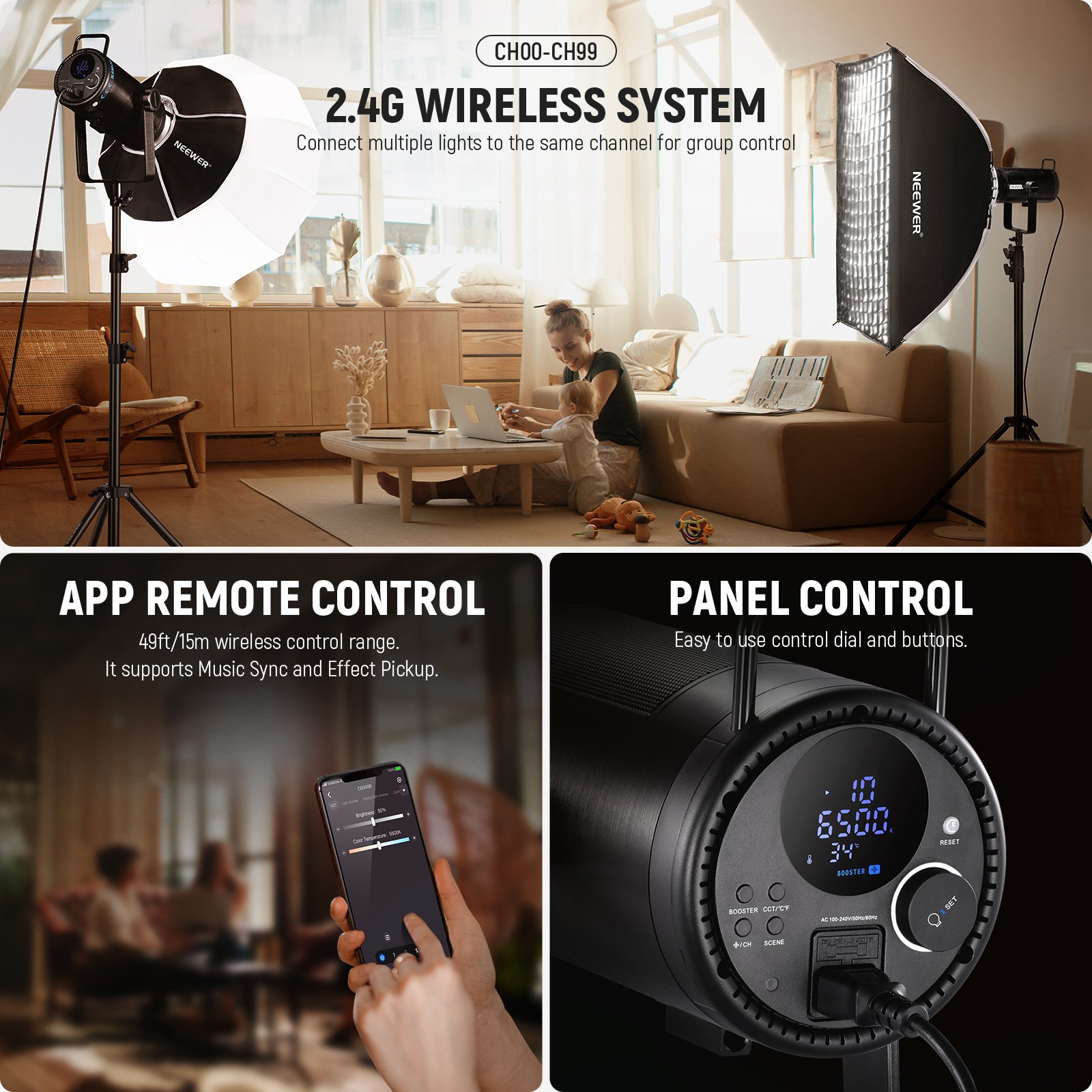 NEEWER CB300B 320W LED Video Light con 2.4G/APP Control remoto, iluminación de salida continua - Image 7