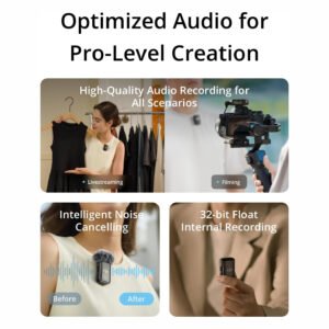 DJI Mic 2 (2 TX + 1 RX + estuche de carga), micrófono de solapa inalámbrico, cancelación inteligente de ruido, rango de 820 pies