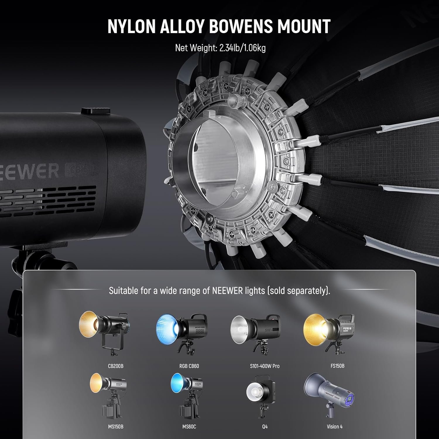 NEEWER NS90P 35.4"/90cm Parabolic Softbox Bowens Mount, liberación rápida con difusores/rejilla/bolsa - Image 6