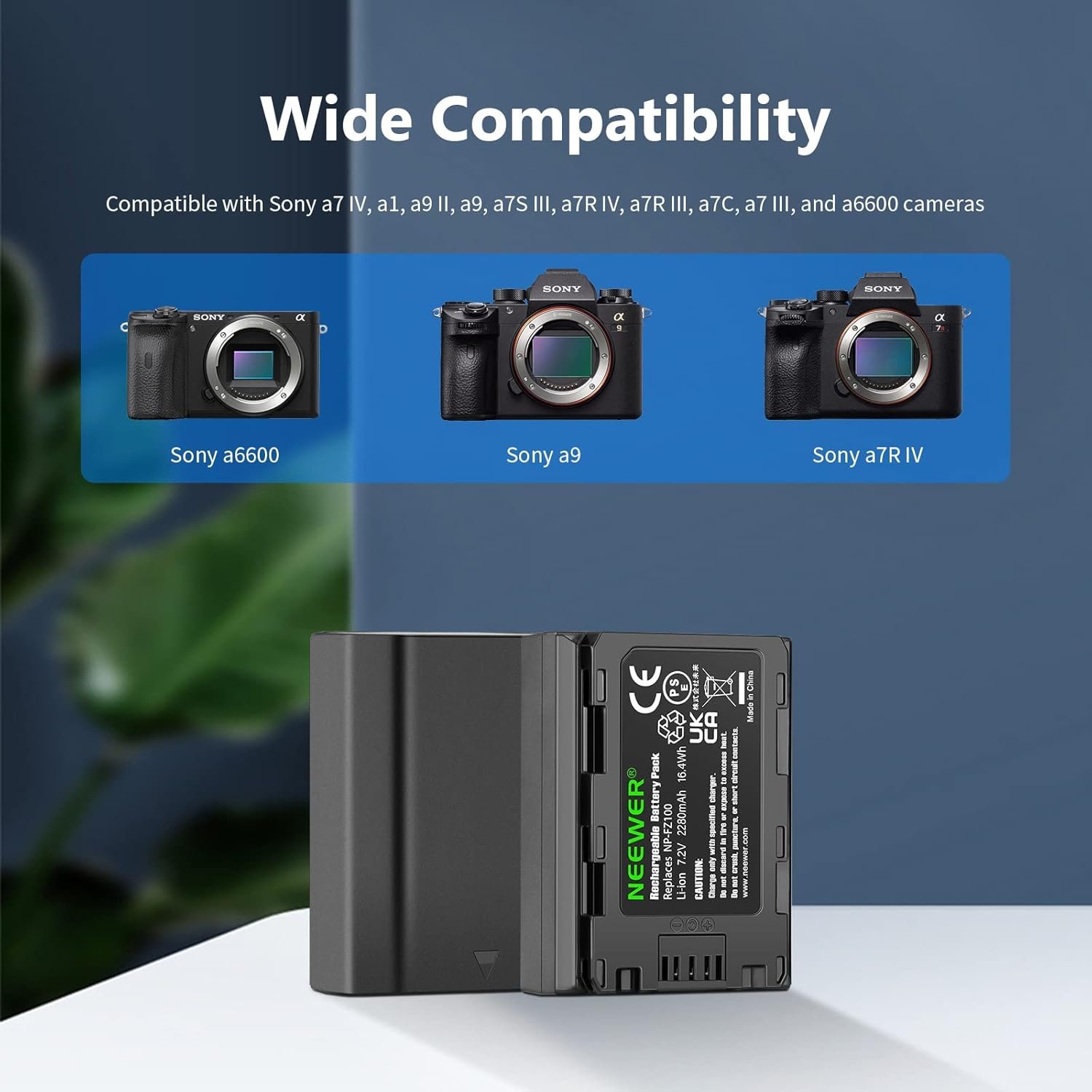 Neewer NP-FZ100 Kit de cargador de batería de repuesto, 2 paquetes de baterías de iones de litio de 2280 mAh, cargador USB dual - Image 2