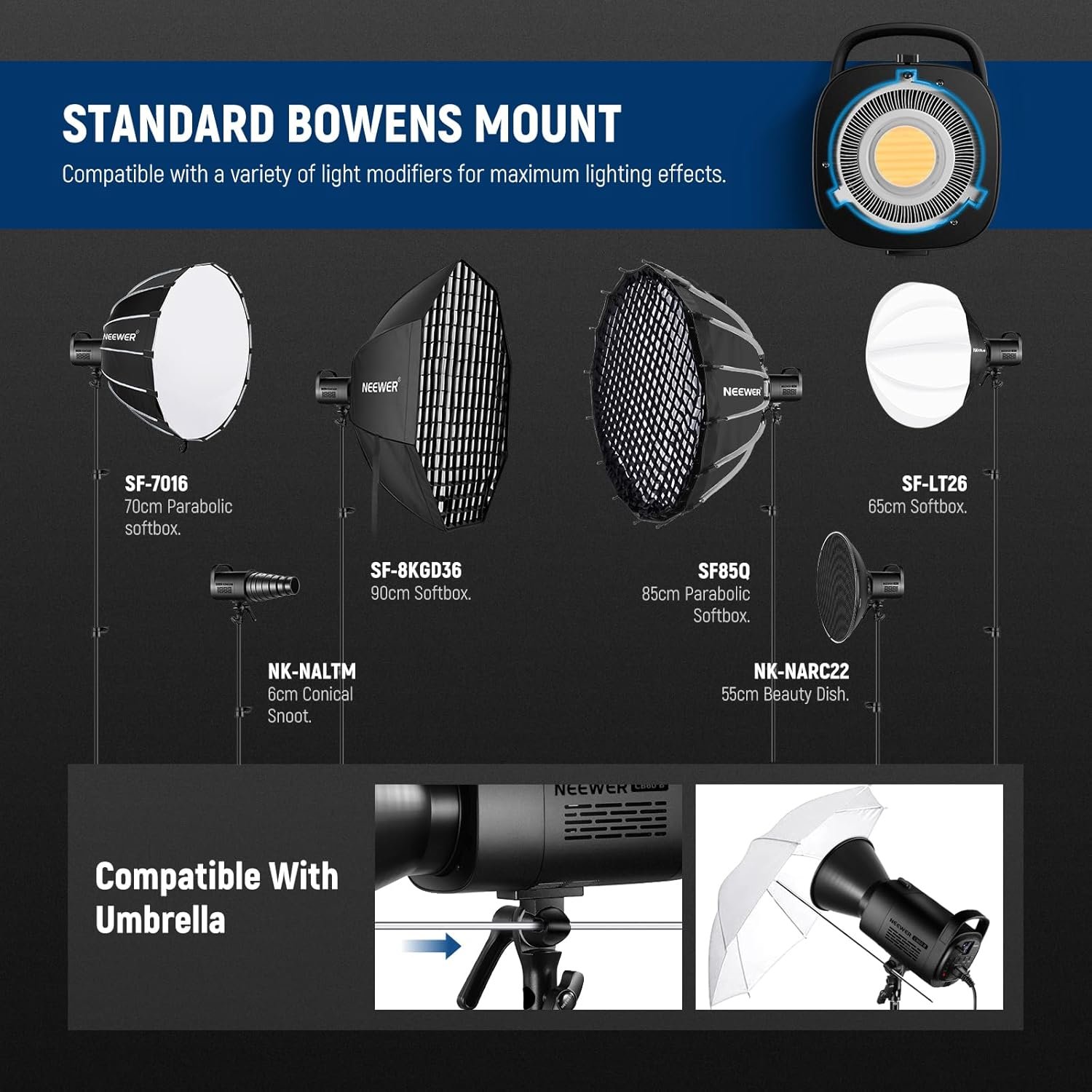 NEEWER CB60B - Luz de video LED COB de 70 W, bi color, control de 2.4G y aplicación - Image 7