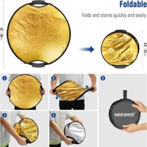 Reflector de luz de 60cm con mango de agarre con rosca, difusor de luz de disco plegable 5 en 1