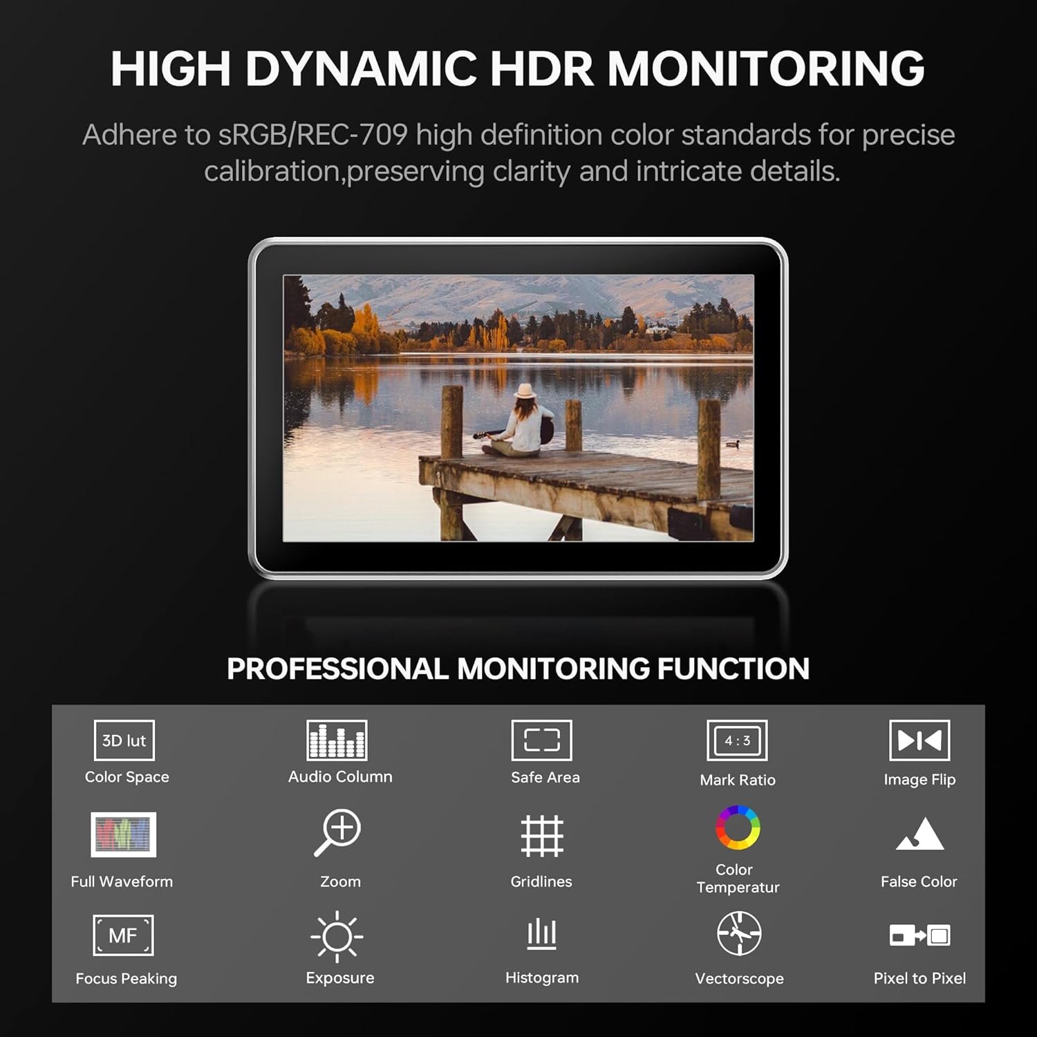 VILTROX DC-X2 Monitor de campo de cámara con pantalla táctil de 6 pulgadas con jaula de aparejo, monitor fotográfico profesional 4K HDMI 1.4, 2000 nits - Image 7
