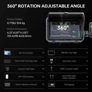 VILTROX DC-X2 Monitor de campo de cámara con pantalla táctil de 6 pulgadas con jaula de aparejo, monitor fotográfico profesional 4K HDMI 1.4, 2000 nits