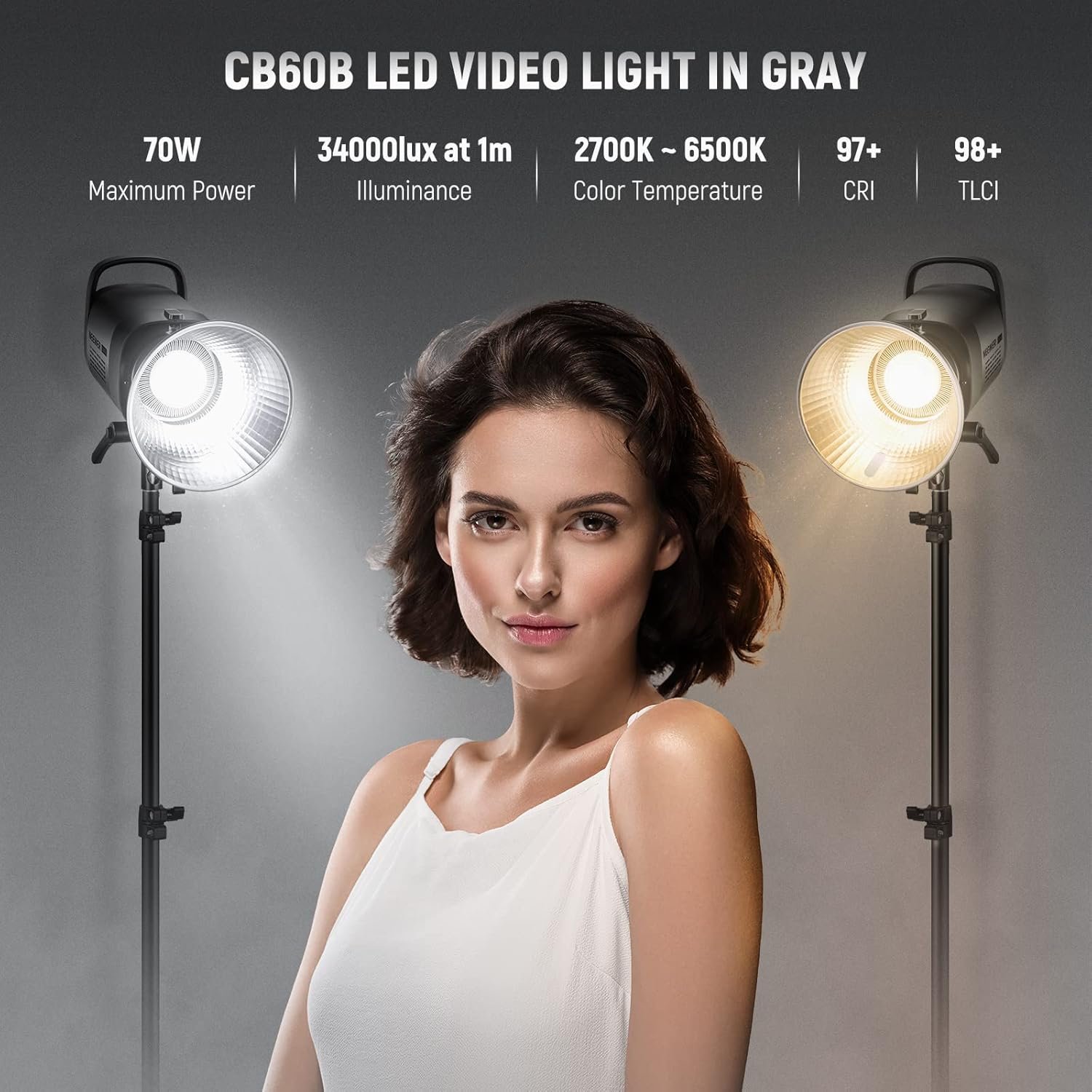 NEEWER CB60B - Luz de video LED COB de 70 W, bi color, control de 2.4G y aplicación - Image 2