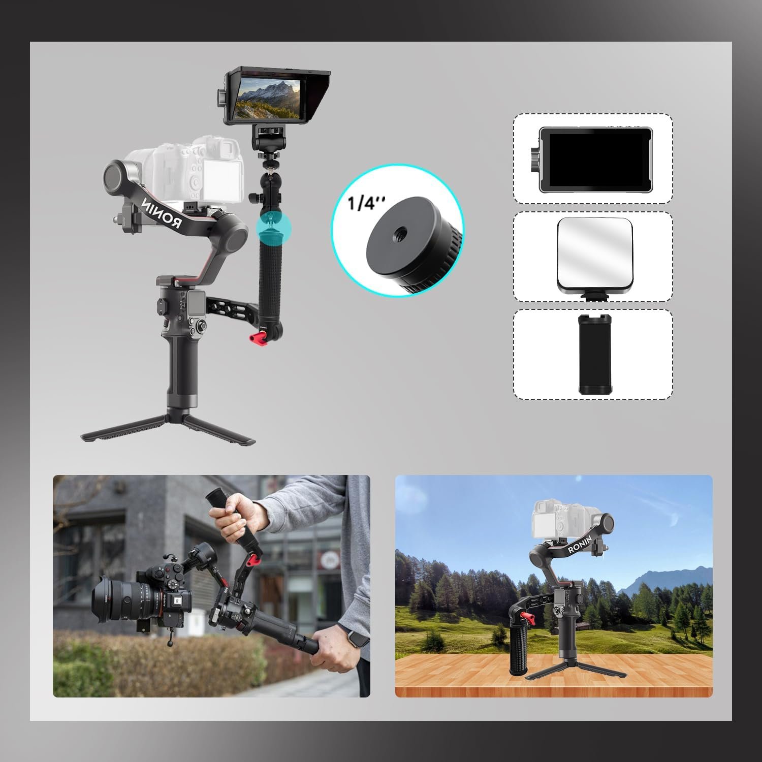 Mango RS4 RS3 Mango ajustable con abrazadera OTAN compatible con DJI RS4/RS4 PRO/RS3 Mini/RS3/RS3 Pro/RS2/RSC2 - Image 3