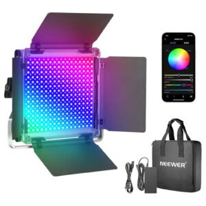 NEEWER Luz LED RGB 660 PRO de video con control de aplicación/puerta de granero/soporte en U, 360° a todo color, CRI 97+, 50 W