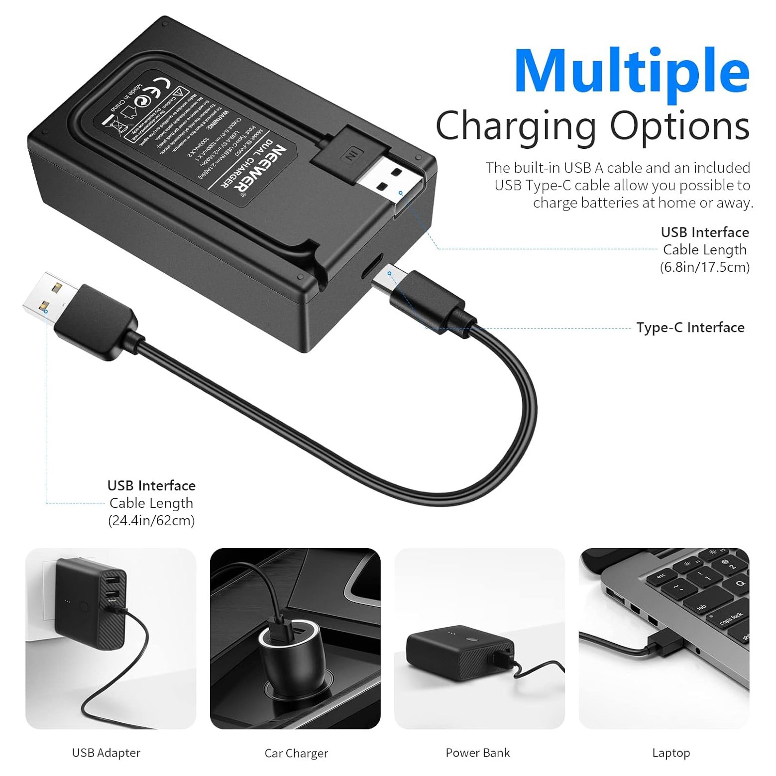 Neewer NP-FZ100 Kit de cargador de batería de repuesto, 2 paquetes de baterías de iones de litio de 2280 mAh, cargador USB dual - Image 7