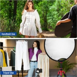 Reflector de luz de 60cm con mango de agarre con rosca, difusor de luz de disco plegable 5 en 1