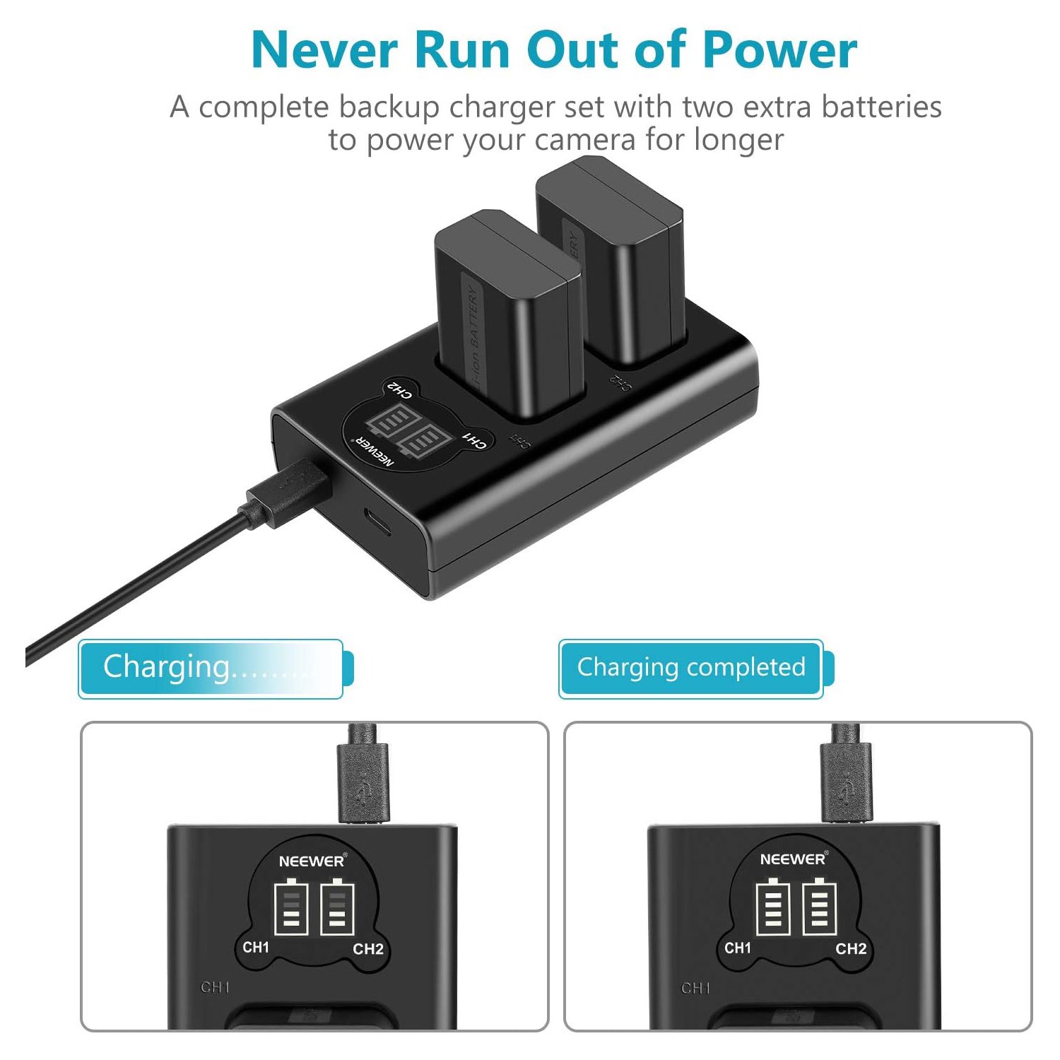 Neewer EN-EL15 Juego de cargador de batería compatible con baterías Nikon Z5, Z6, Z6 II, Z7II, D780, D850, D7500...(paquete de 2 unidades) - Image 5