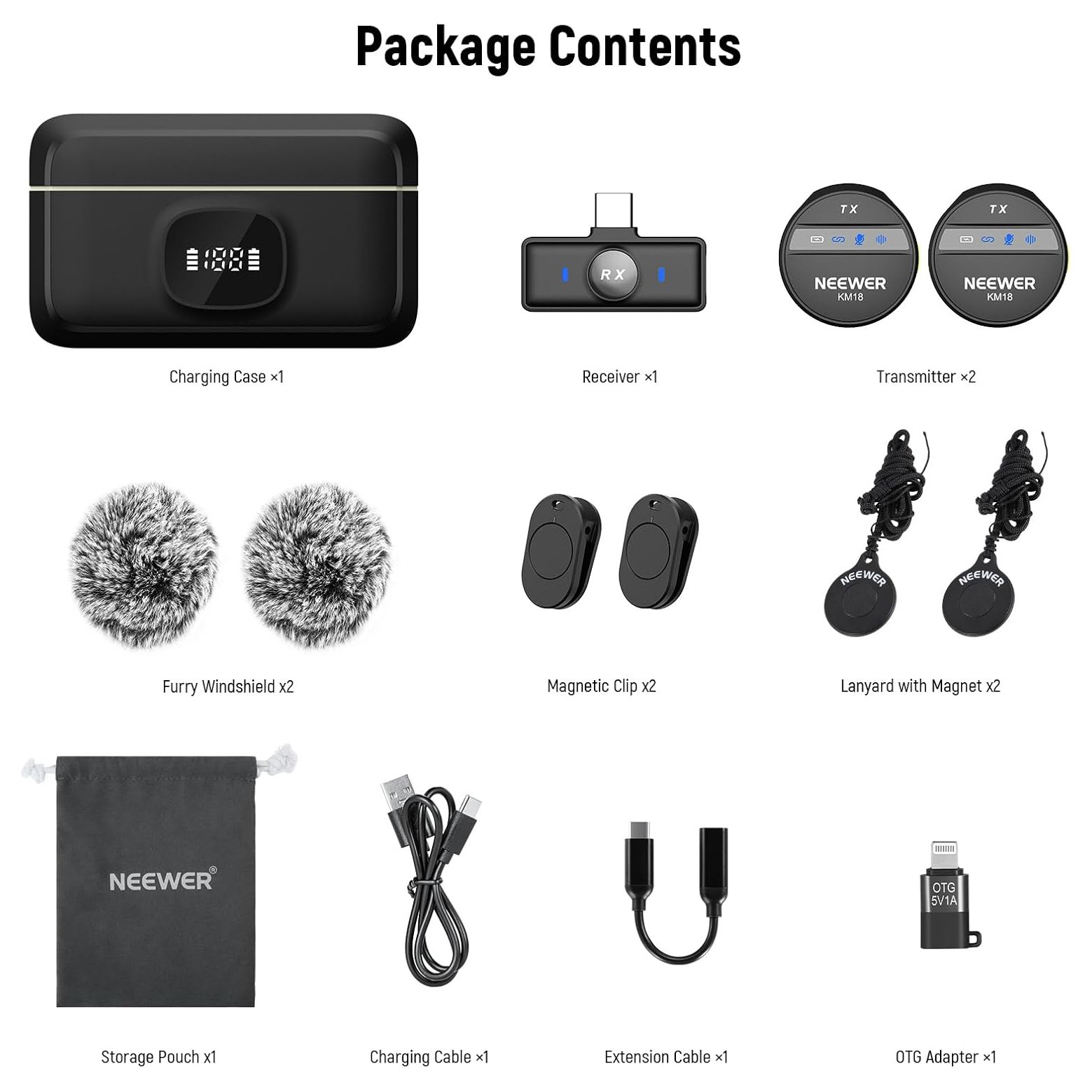 NEEWER KM18 Micrófono Lavalier inalámbrico para iPhone Mini Lapel Mic Set con cancelación de ruido/USB C/OTG/24H Estuche de carga de batería Video Vlog Compatible con iPhone 16 15 Android Phone Laptop - Image 9