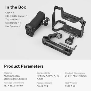 SmallRig A7R V / A7 IV / A7S III Cage with Top Handle, Side Handgrip and Clamp for HDMI Cable -3669C
