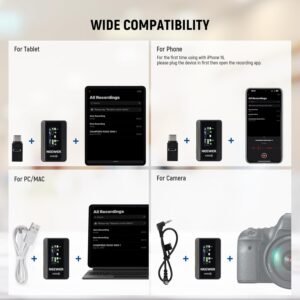 Neewer CM28 Sistema de micrófono inalámbrico Lavalier con estuche de carga Cancelación de ruido 4 GB Almacenamiento 9 horas Grabación