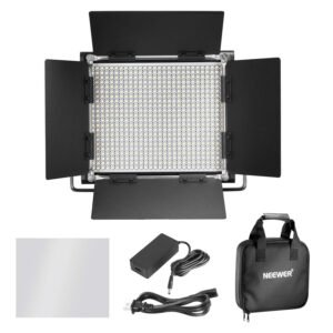 Neewer NL660 Luz led de video profesional, bicolor, marco de metal duradero, intensidad regulable de 660 piezas, con soporte en U y puertas tipo granero, 3200 – 5600 K, CRI 96 +, 40w