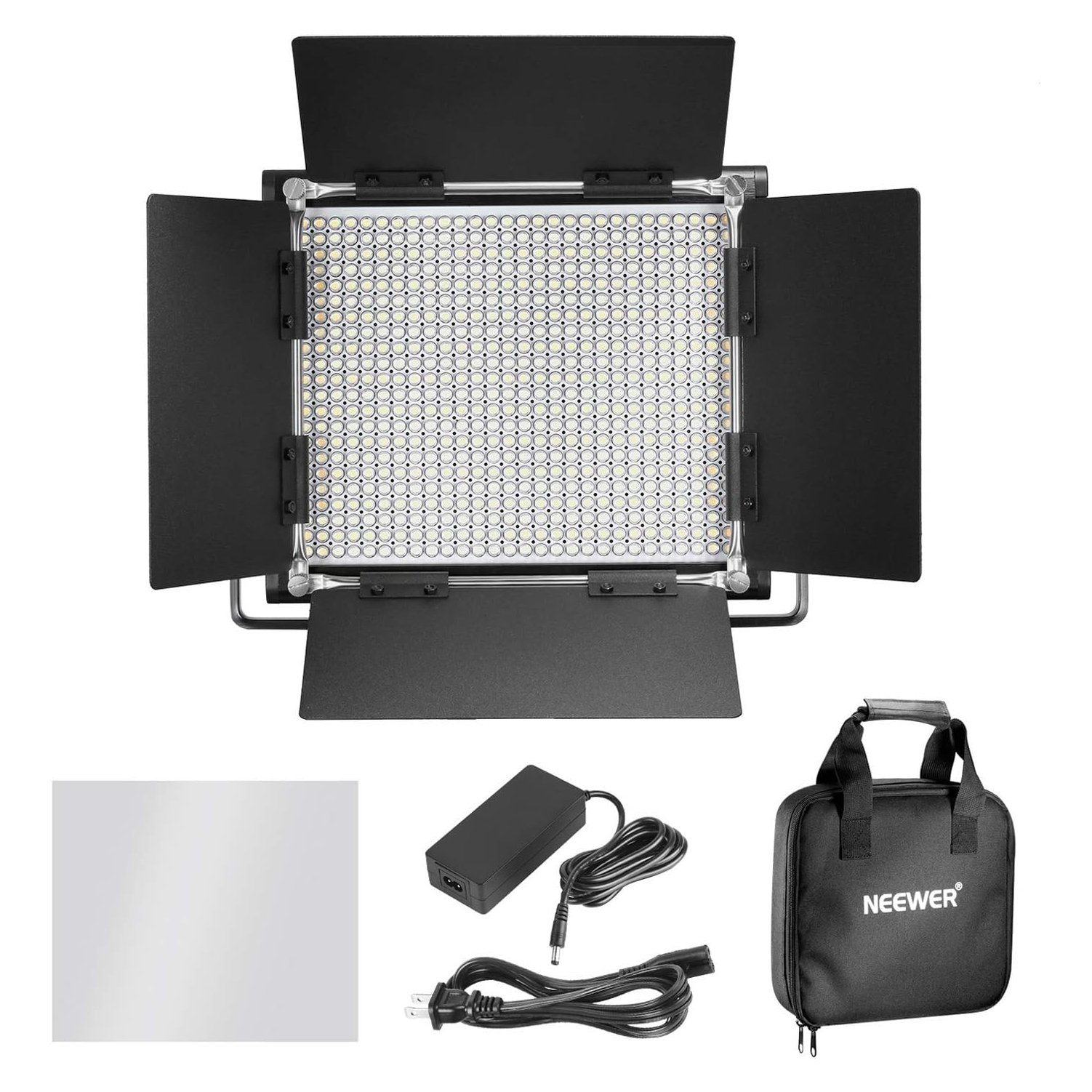 Neewer NL660 Luz led de video profesional, bicolor, marco de metal duradero, intensidad regulable de 660 piezas, con soporte en U y puertas tipo granero, 3200 – 5600 K, CRI 96 +, 40w