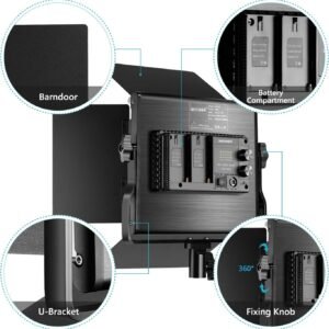 Neewer NL660 Luz led de video profesional, bicolor, marco de metal duradero, intensidad regulable de 660 piezas, con soporte en U y puertas tipo granero, 3200 – 5600 K, CRI 96 +, 40w