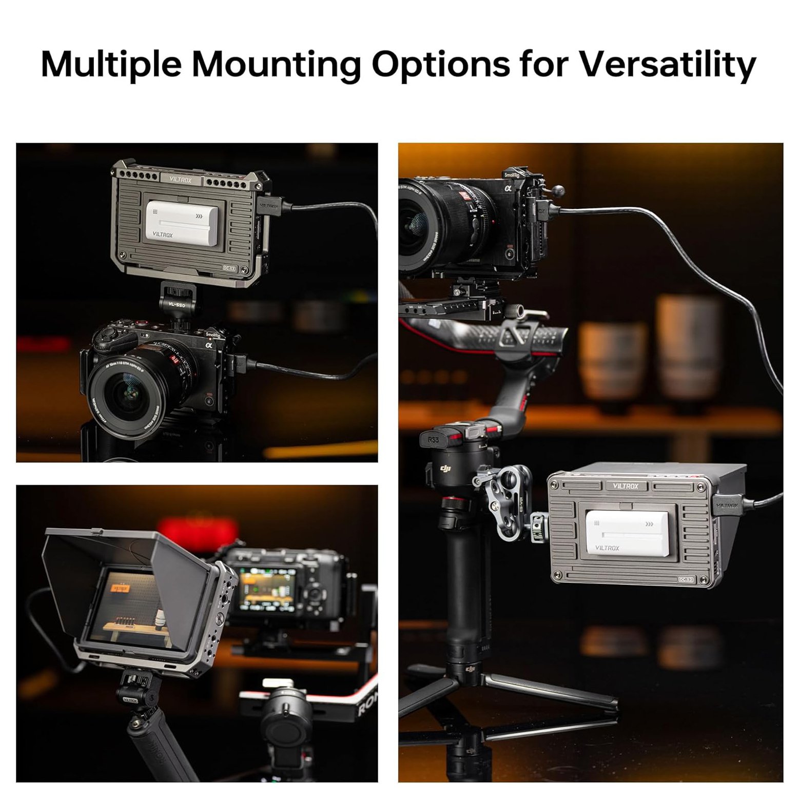 VILTROX Jaula de monitor para DC-X2/DC-X3 - Marco protector de aluminio duradero con soportes de zapata fría y agujeros roscados para expansión de accesorios - Image 6