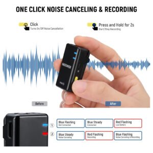 Neewer CM28 Sistema de micrófono inalámbrico Lavalier con estuche de carga Cancelación de ruido 4 GB Almacenamiento 9 horas Grabación
