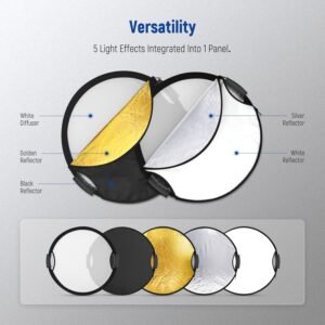 Reflector de luz de 60cm con mango de agarre con rosca, difusor de luz de disco plegable 5 en 1