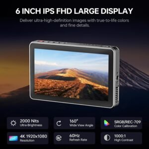 VILTROX DC-X2 2000Nits Monitor de campo de video, pantalla táctil de 6 pulgadas, 4K HDMI en cámara, monitor de video Full HD 1920x1080 Lut 3D, desfile RGB
