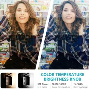 Neewer NL660 Luz led de video profesional, bicolor, marco de metal duradero, intensidad regulable de 660 piezas, con soporte en U y puertas tipo granero, 3200 – 5600 K, CRI 96 +, 40w