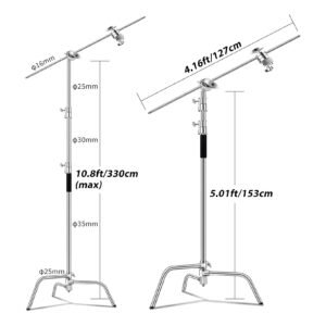 Soporte C con brazo de pluma, soporte de luz para fotografía, 3.3 m, 10 kg de carga